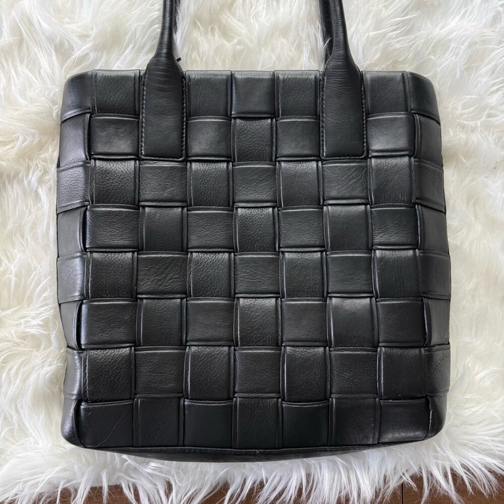 Unbranded | India Black Genuine Leather Zipper Woven Tote Bag Shoulder Purse - Picture 3 of 11
